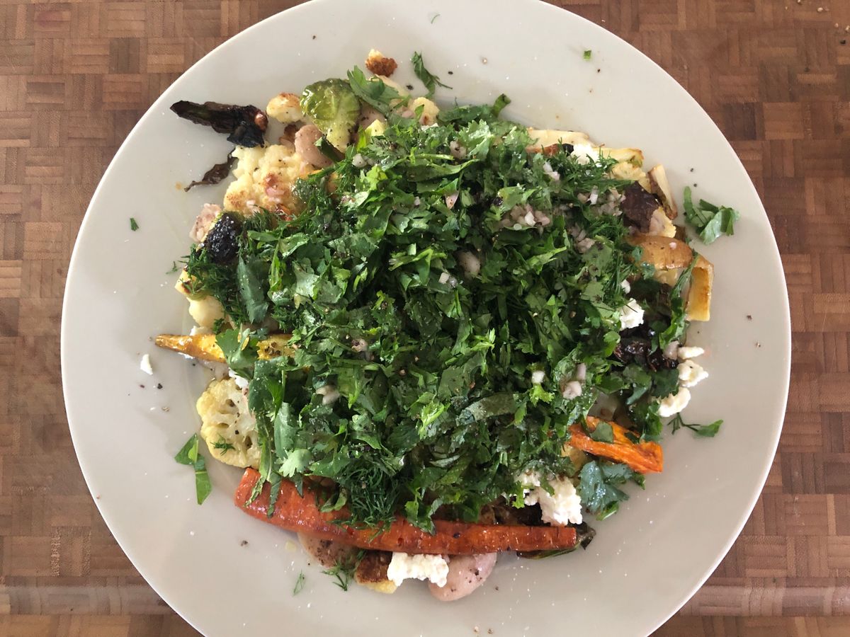 Making the White Bean and Roasted Vegetable Salad From the Heat Episode of Salt, Fat, Acid, Heat by Samin Nosrat